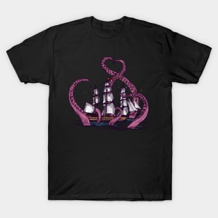 Kracken Attacks Pirate Ship T-Shirt